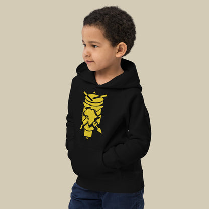 Creative.Era Ingoma Hoodie for kids — black Street Wear hoodie inspired by Burundi royal drums, cultural fashion design.